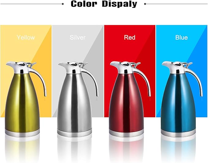 Fdit 1.5L/2L Coffee Tea Pot Stainless Steel Double Wall Vacuum Insulated Pot Jug Hot Water Bottle(Silver 2L)