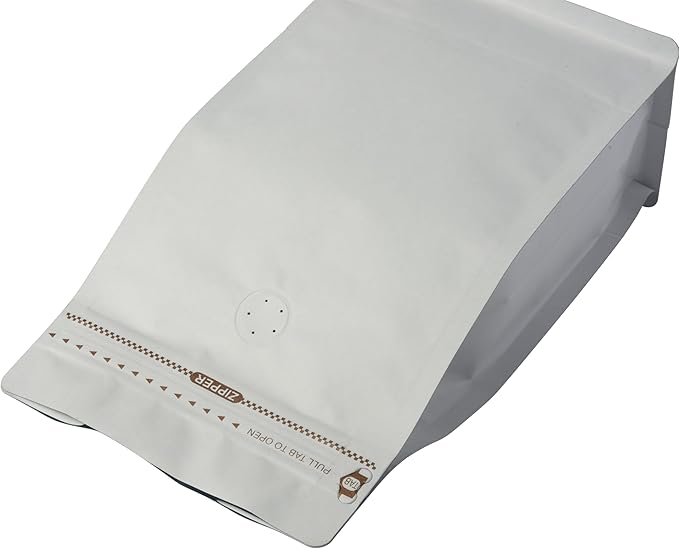 White Kraft Coffee Bags with Side Gusset, Resealable Stand-Up Coffee Pouches with Side Zipper, Degassing Valve for Coffee (Size: 5 x 7.75", 8oz/0.5lb, Pack of 100)
