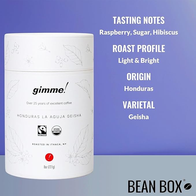 Honduras La Aguja Geisha - Certified Fairtrade, Organic - Roasted by Gimme! Coffee - Whole Bean Coffee - 8 Ounce Bag