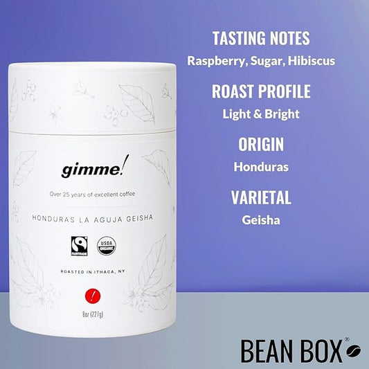 Honduras La Aguja Geisha - Certified Fairtrade, Organic - Roasted by Gimme! Coffee - Whole Bean Coffee - 8 Ounce Bag
