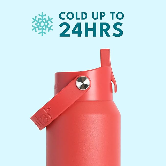 Elemental 40oz Insulated Water Bottle with Straw - 100% Leak-Proof Stainless Steel Core Water Bottles for Travel, Sports and Gym - Double Wall Insulation & BPA Free - Red