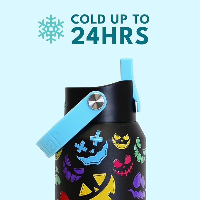Elemental 40oz Insulated Water Bottle with Straw - 100% Leak-Proof Stainless Steel Core Water Bottles for Travel, Sports and Gym - Double Wall Insulation & BPA Free - Pumpkin Grins