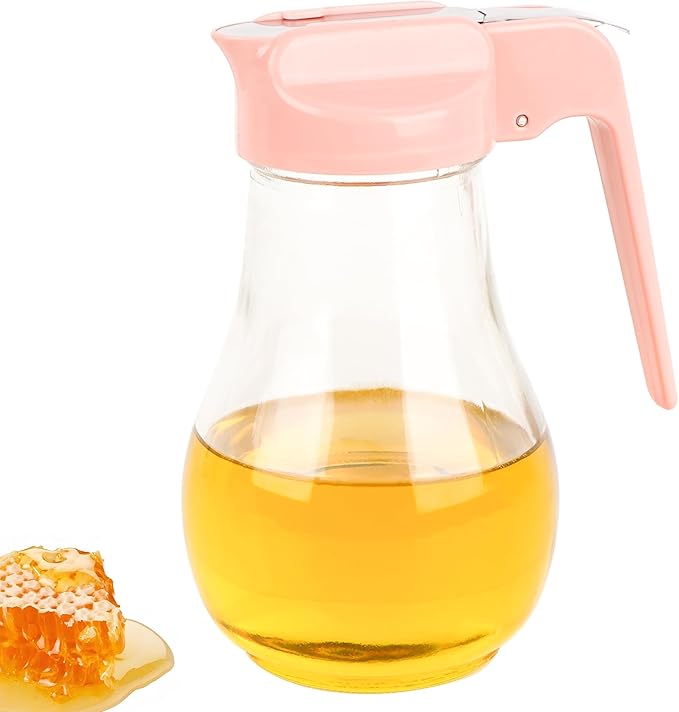 13.5 Oz Syrup Dispenser, No-Drip Pourers for Maple Syrup, Oil Dispenser Bottle with Non-Slip Handle, Honey Jar & Sirop Container, Reusable Syrup Bottle for Kitchen (Pink)