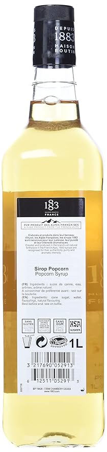 1883 Popcorn Syrup for Drinks, Made in France, 1 Liter Glass Bottle