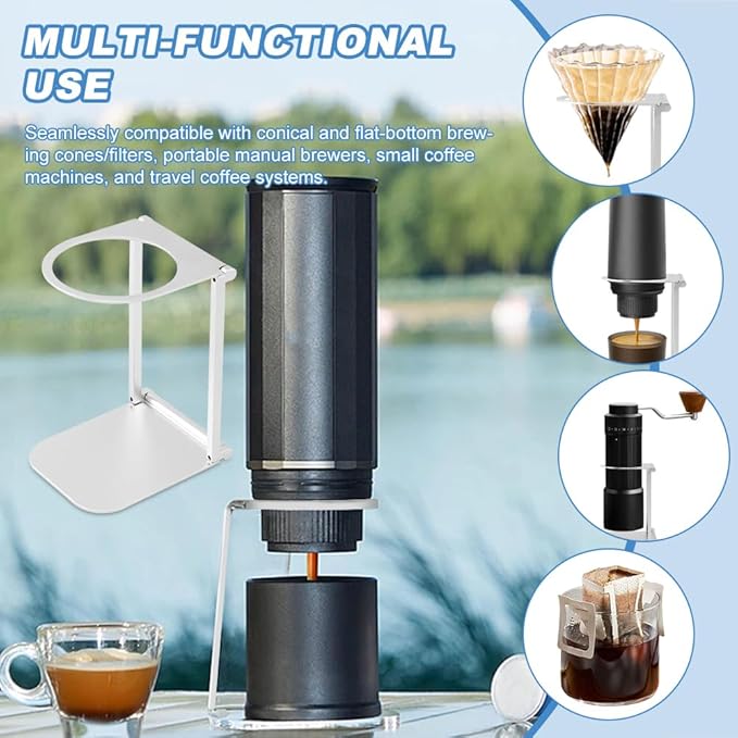 Pour over Dripper Stand,Foldable Espresso Machine Stand,Aluminum Coffee Dripper Holder Rack for Home Travel Camping Hiking Pour Over Coffee Portable Espresso Coffees Maker(Grey,Size:12.3*9.5*7.7CM)