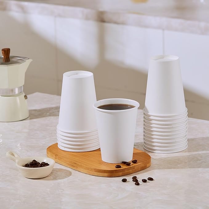 JOLLY PARTY 300 Pack 12 oz Disposable Paper Coffee Cup, Hot/Cold Beverage Drinking Cups for Water, Paper Coffee Cups, White Hot Coffee Cups