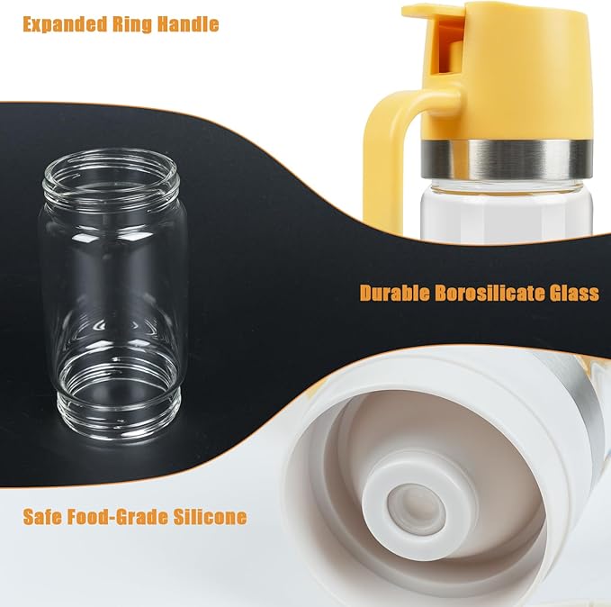 Ecopandy Honey Dispenser No Drip with Stand, 12 OZ Glass Honey Jar, Syrup Dispenser, Easy One Hand Use Honey Pot for Coffee or Tea, Mess Free Honey Dispenser for Syrup, Honey Container (2PCS Yellow)