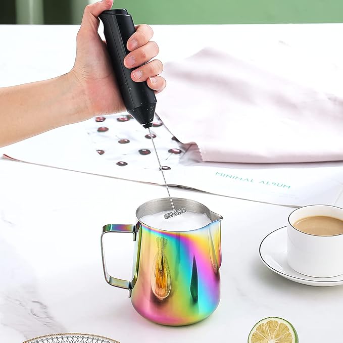 Milk Frothing Pitcher 21oz - 620ml, Kyraton Stainless Steel Espresso Steaming Pitchers with Decorating Pen,Milk Coffee Frother Cups Cappuccino Latte Art Barista Steam Pitchers Milk Jug Cup (Rainbow)