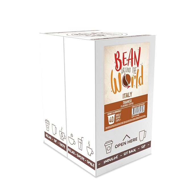 Bean Around The World Flavored Coffee Compatible With 2.0 Keurig K Cup Brewers, Tiramisu, 40 Count (Pack of 1)