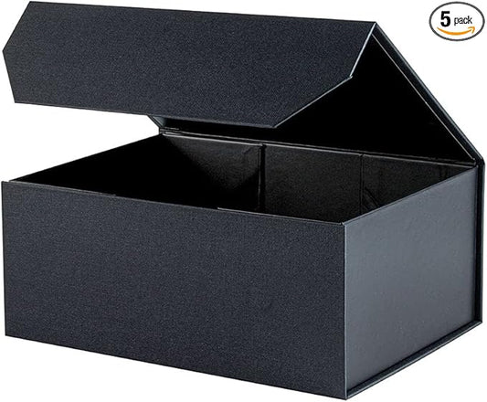 Modern Black 5PCS 9.5x7x4 Inch Gift Box with Lid, Sturdy Rectangle Collapsible Box for Gift Packaging, Foldable Magnetic Closure Storage Boxes, Bridesmaid Proposal Box