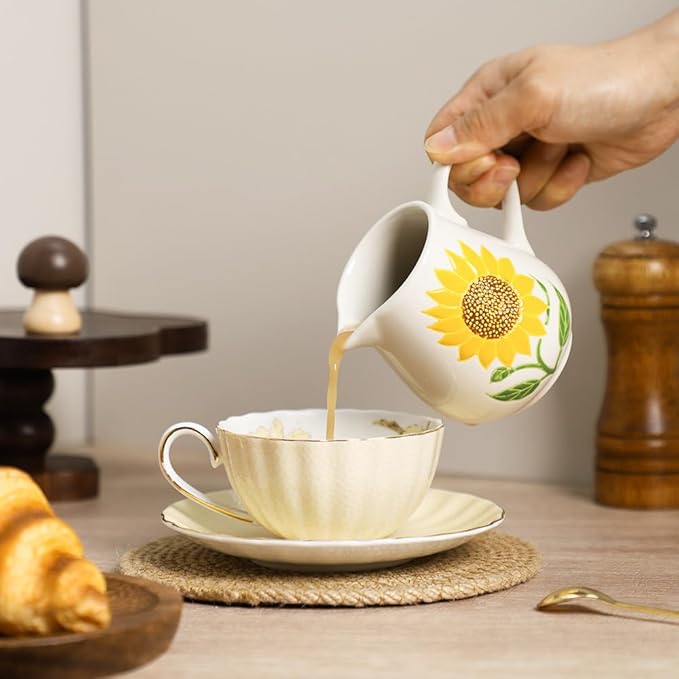 Sunflower Ceramic Milk Creamer with Handle