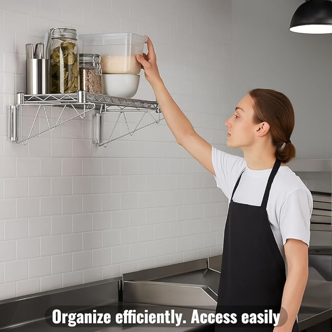 12" x 48" Chrome Wall-Mounted Wire Shelf with Epoxy Coating, Heavy-Duty Steel Storage Rack, NSF Certified, Easy Installation, Open Wire Design for Kitchen, Garage, or Utility Storage