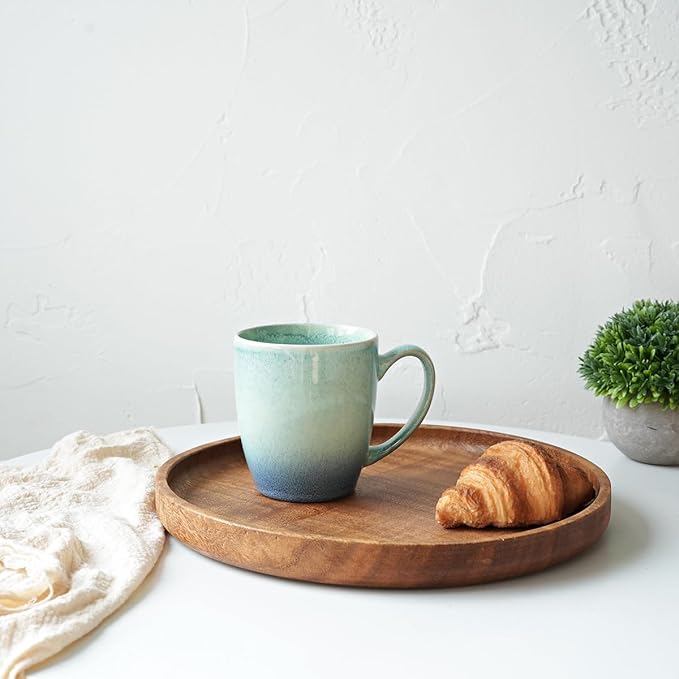 Bosmarlin Ceramic Coffee Mug Set of 4, 17 Oz, Coffee Cups with Big Handle, Microwave Safe, Unique Reactive Glaze (Pale Green, 17 Oz)