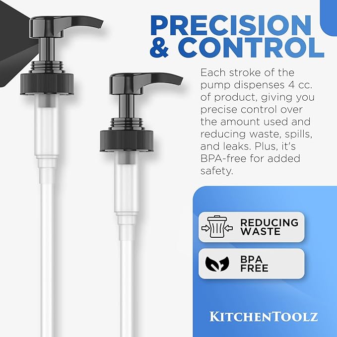 Gallon Pump Dispenser for Glass Jugs or Plastic Bottles - Compatible with Listerine Pump 1-1.5L Bottle Heavy-Duty Commercial Grade for Syrup, Soap, Condiments, Detergent - Pack of 6 Black Pumps