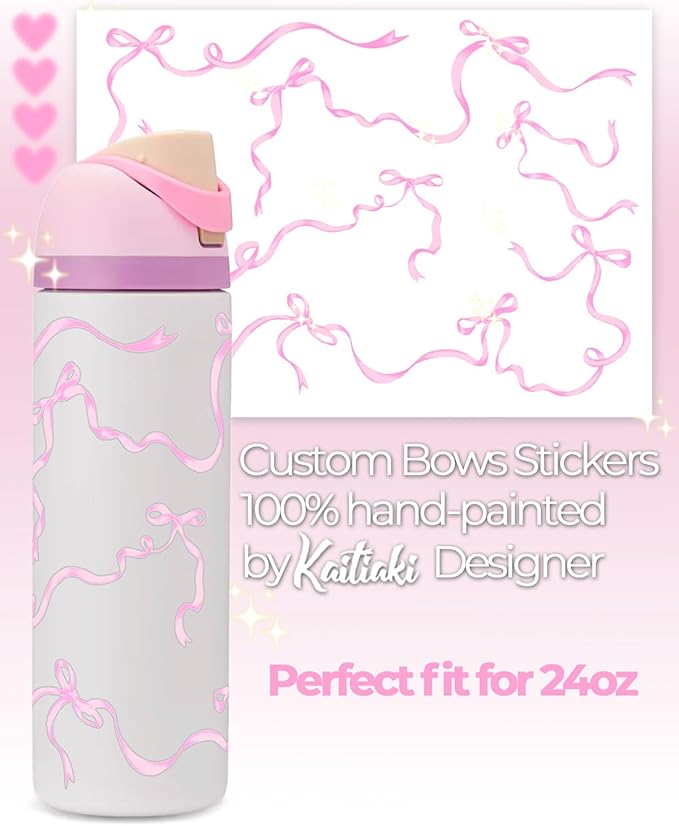 Bows Stickers for Custom Owala Accessories - Cute Tumbler Decals, Fits 24oz Urban Outfitters Owala Bottles (Bubble Bliss Bow, Pink)