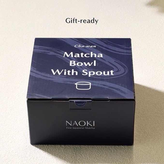 Naoki Matcha Traditional Ceramic Chawan Matcha Tea Bowl with Pour Spout Set - Hand Made Ceramic with Black Matte Glaze - For Perfectly Whisked Matcha Green Tea (18 Ounce)