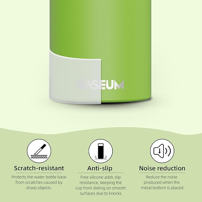 SASEUM Kids Sport Water Bottle 16oz Stainless Steel Double Wall Vacuum Thermal Mug with Leak Proof Spout Lids, Wide Mouth Metal Insulated Water Jug for Gym and Travel（Apple Green）