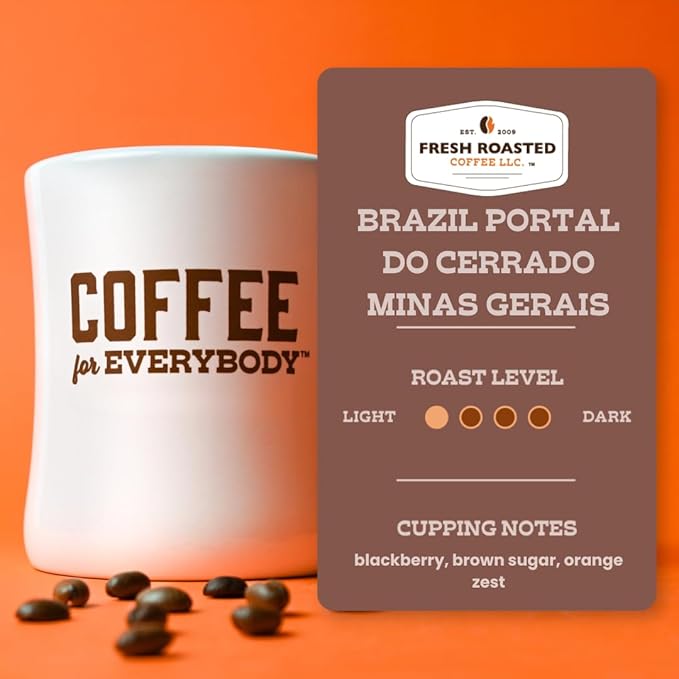 Fresh Roasted Coffee, Brazil Minas Gerais, 5 lb (80 oz), Light Roast, Kosher, Whole Bean
