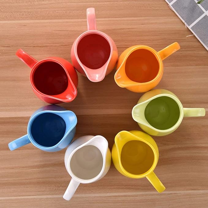 FUYU Ceramic Colorful Creamer with Handle, Coffee Milk Creamer Pitcher