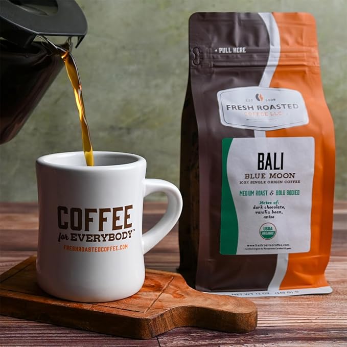 Fresh Roasted Coffee, Organic Bali Blue Moon | USDA Organic, Kosher | Medium Roast 12 oz Whole Bean
