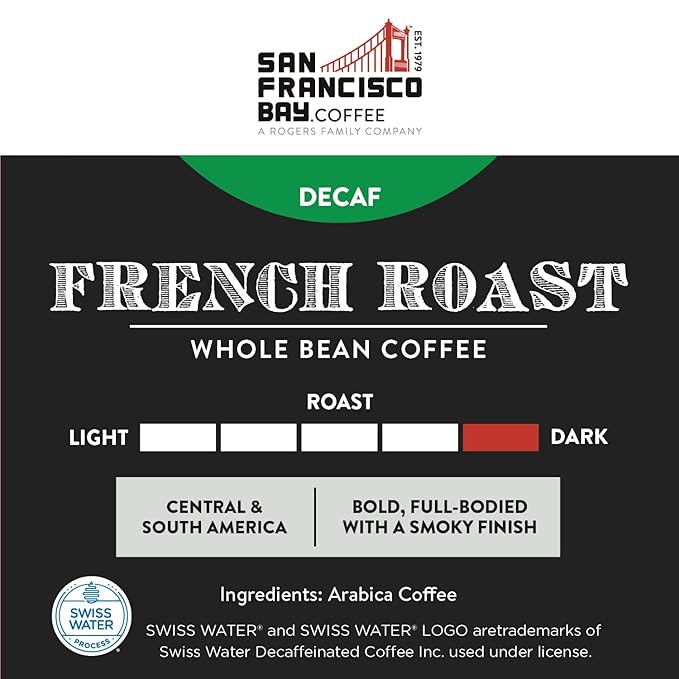 SAN FRANCISCO BAY Coffee DECAF French Roast Whole Bean 2LB (32 Ounce) Dark Roast Swiss Water Decaffeinated