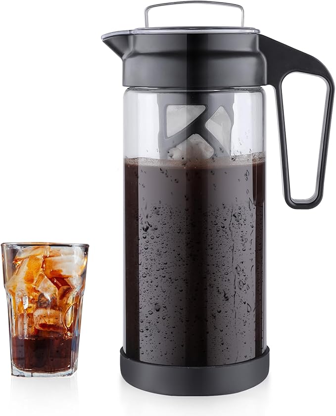 wedrink 1.3L/44OZ Cold Brew Coffee Maker Borosilicate Glass Pitcher for Iced Coffee and Tea Leak Proof Tritan Lid