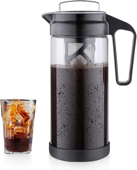 wedrink 1.3L/44OZ Cold Brew Coffee Maker Borosilicate Glass Pitcher for Iced Coffee and Tea Leak Proof Tritan Lid