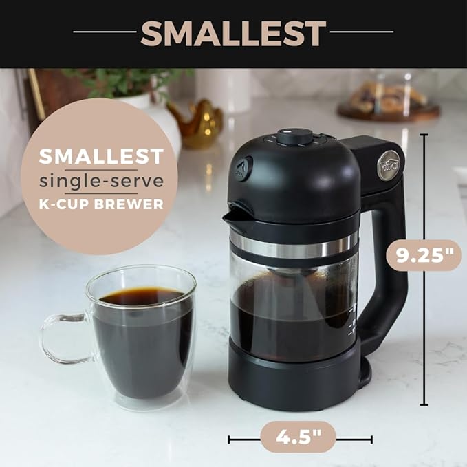 VINCI Micro Café Smallest Single-Serve Coffee Brewer | Compatible with Keurig K-Cups, K-Pods | Glass Carafe | Enclosed Brewing for Hotter Coffee | Large Capacity Reusable Filter Cup Included (Black)