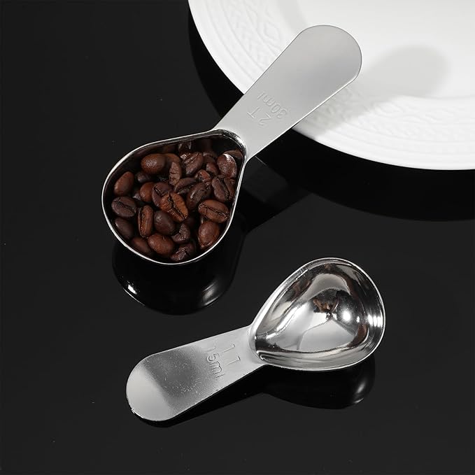 2 Pcs Coffee Scoop for Ground Coffee Tablespoon Scoop Short Handle Stainless Steel Measuring Spoons for Tea, Sugar (1Tbsp/15ml & 2 Tbsp/30ml)