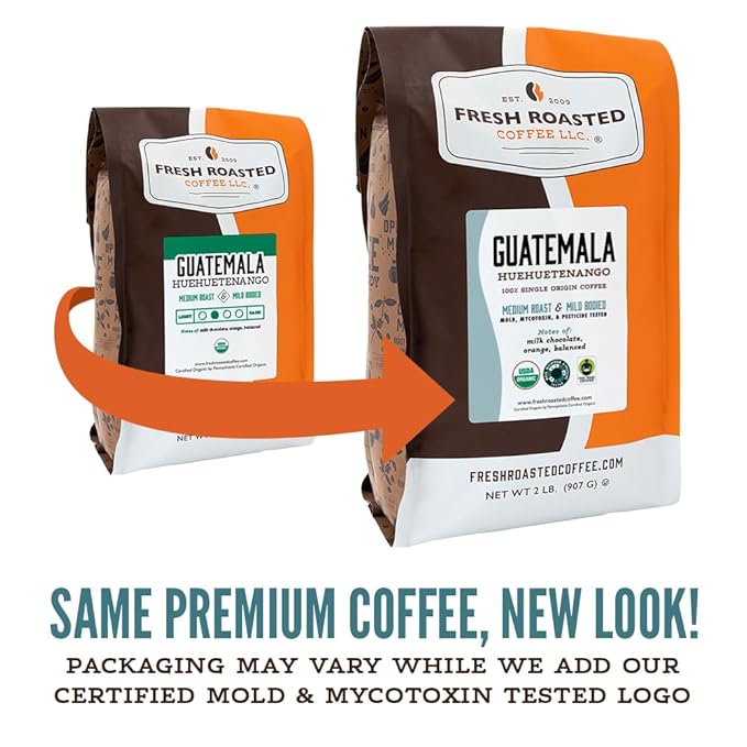 Fresh Roasted Coffee, Organic Guatemala | Single Origin, USDA Organic, Mold & Myco 3rd Party Tested, Kosher | Medium Roast 2 lb (32 oz) Whole Bean