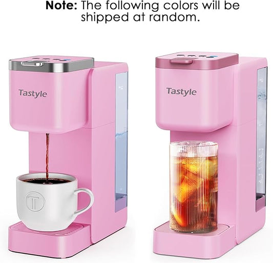 Tastyle Single Serve Coffee Maker, Iced and Hot Coffee Machine for K Cup & Grounds, Compact Design, 40oz Removable Water Reservoir, 6 to 24 Oz Brew Sizes, Fits 7.3" Travel Mug, Pink