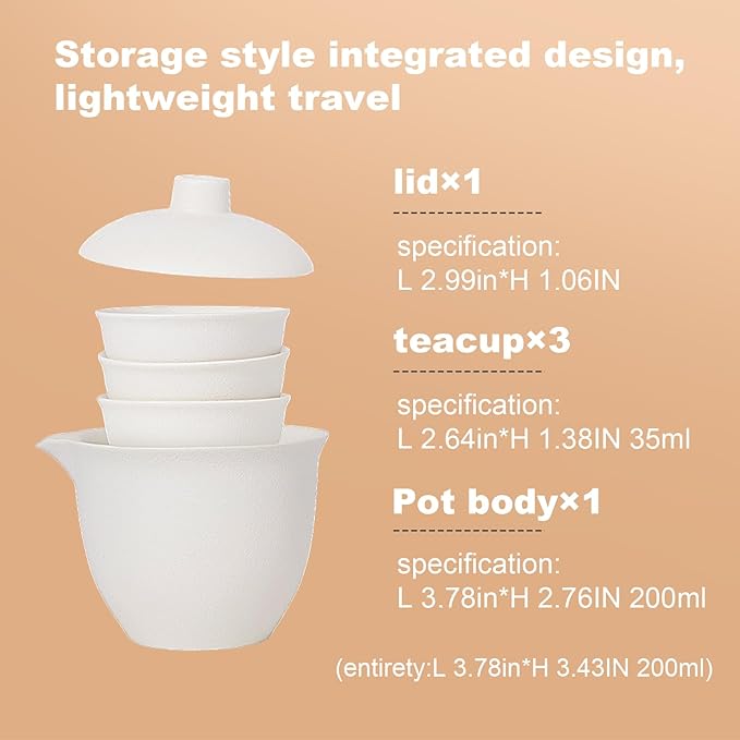Porcelain Chinese Gongfu Tea Sets for Adults Portable Kungfu Teapot and Cup Set Small Ceramic Tea Party Set Travel Teaset with Lid for Home Gifting Outdoor and Office (White)