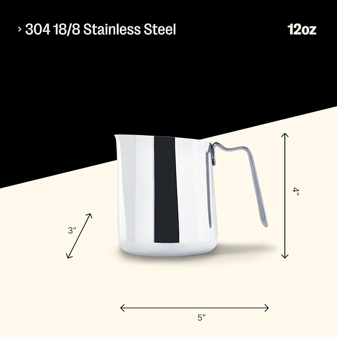 Fellow Eddy Steaming Pitcher - Milk Frother Pitcher with Fluted Spout, Premium Barista Tools for Precision Latte Art, 18/8 Stainless Steel, Graphite, 12oz Jug