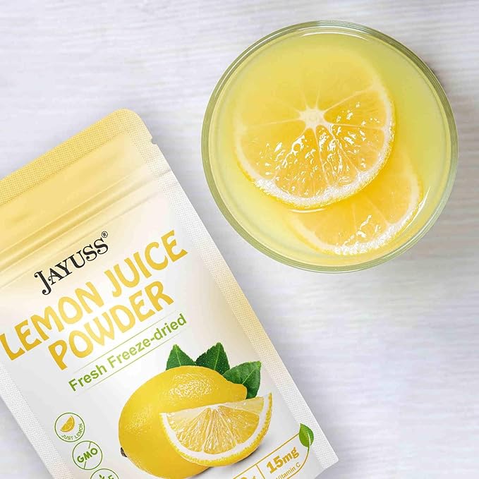 JAYUSS Lemon Juice Powder 8.82 Ounce, 100% Natural, Freeze Dried Lemon Juice, No Sugar or Additives, Great for Drinks, Smoothies, and Beverages 250g