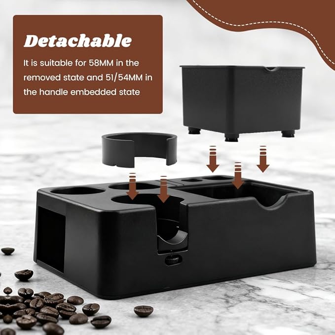 Espresso Tamping Station 10-in-1 - Knock Box Organizer for 51-58mm Portafilter (Black)