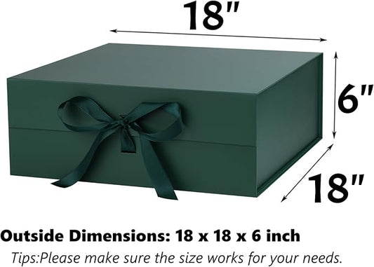 OEMVALATY Green Gift Box,18x18x6 Inches Gift Boxes with Lids for Presents with Magnetic Closure and Ribbon for Wedding,Storage,Birthday