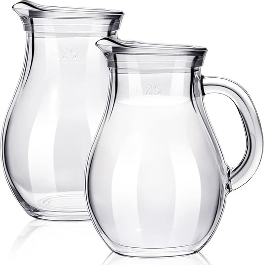 Leinuosen 2 Pcs Small Glass Creamer Pitcher with Spout Milk Frothing Pitcher Elegant Shaped Glass Coffee Tea Milk Creamer Jug Creative Milk Frother Cup (Elegant Style,250 ml)