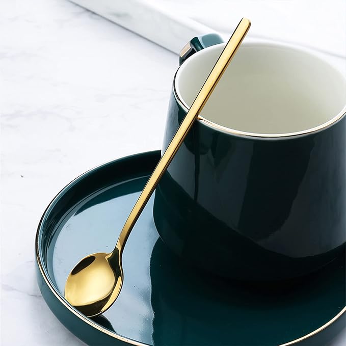 4 Pack Stainless Steel Coffee Spoon, 6.7 Inch Stirring Spoons, Cocktail Stirring Spoons for Coffee Tea Dessert Cake Ice Cream Cappuccino (Gold)