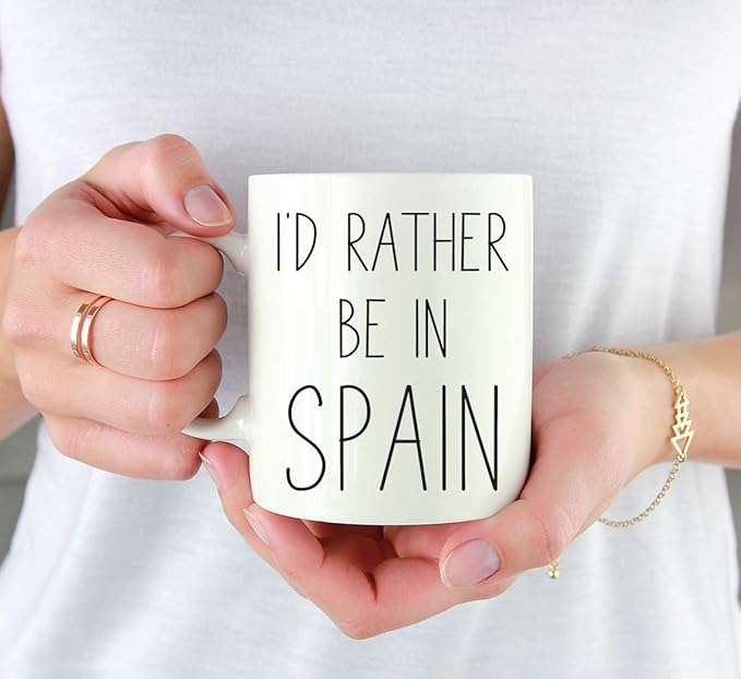 Andaz Press World Country Adventure 11oz. Coffee Mug Gift, I'D Rather Be In Spain, 1-Pack, Summer Vacation Long Distance College Going Away Study Abroad Birthday Christmas Spain Mug Spain Coffee Mug