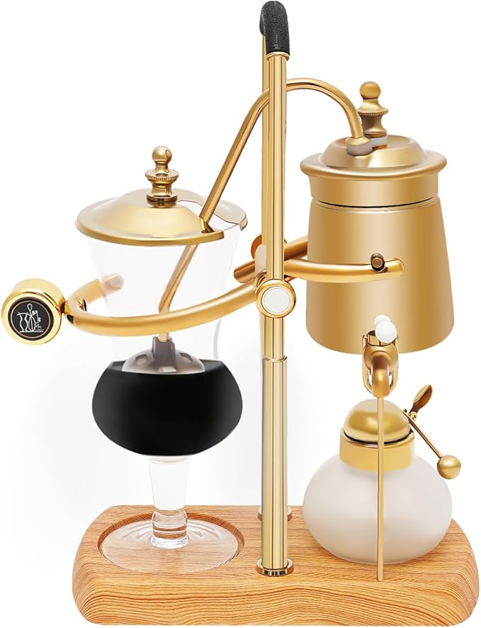 GXFCHYL Belgium Royal Family Balance Syphon Siphon Coffee Maker Unique Gravity Vintage Coffee Maker Manual Coffee Machine for Personal Kitchens, Beverage Stores (Gold)