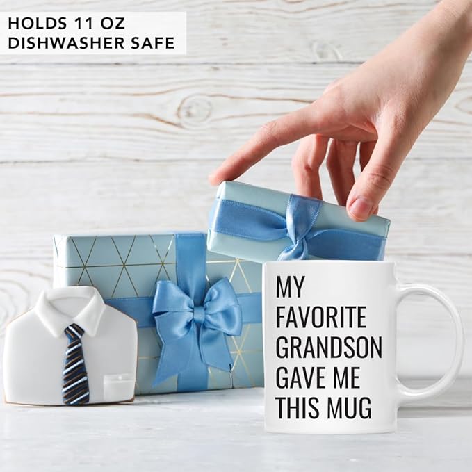 Andaz Press 11oz. Funny Coffee Mug Gag Gift, My Favorite Grandson Gave Me This Mug, 1-Pack, Grandpa Grandma Birthday Christmas Sarcastic Humor Granddad Favorite Grandchild Grandpa Mugs