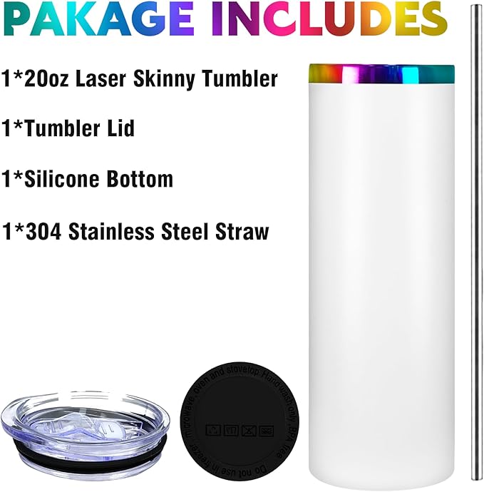 20oz Laser Engraving Straight Skinny Tumblers,Stainless Steel Skinny tumbler with Lid and Straw,Insulated Double Wall Vacuum and Powder Coated Coffee Mug for Hot and Cold Drinks (White)