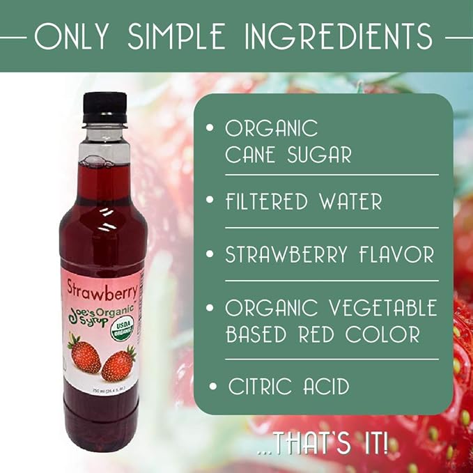 Joe’s Syrup Organic Flavored Syrup, Organic Strawberry, 750 ml
