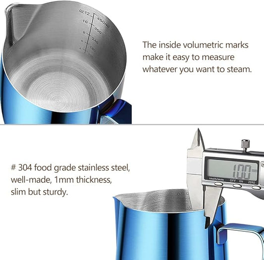 HOOMIL Milk Frothing Pitcher, 12oz/20oz/32oz Stainless Steel Steaming Pitcher Barista Milk Frother Cup Jug for Espresso Machine Coffee Cappuccino Latte Art - 12oz