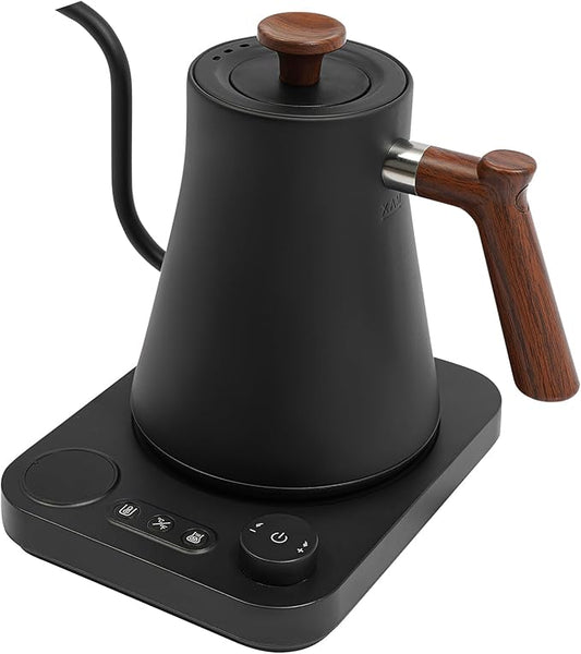 Electric Gooseneck Kettle, 1200W Fast Heat Electric Hot Water Pot with ±1℉ Precise Temperature Control, 304 Stainless Steel Tea Kettle with Long Power Cable, 24H Keep Warm, 30-Min Auto Memory (Black）