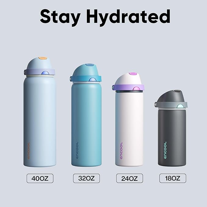 Insulated Water Bottle with Straw - Encool Stainless Steel Water Bottle with Push Button Lid, Leak-Proof & BPA-Free, Keeps Cold for 24 Hours for Sports, Travel, Gym (24 oz, Ginger)