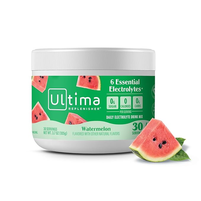 Ultima Replenisher Daily Electrolyte Powder Drink Mix – Sugar Free – Watermelon, 30 Servings – Hydration Powder with 6 Key Electrolytes and Trace Minerals – Keto Friendly, Vegan, Non-GMO