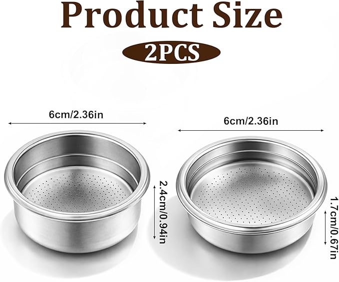 Thinp 2 Pcs Stainless Steel Coffee Filter, 51mm Pressurized Filter Basket Espresso Filters Basket Espresso Machine Parts Compatible with 51mm Portafilter Coffee Machines (1+2 Cups Capacity)