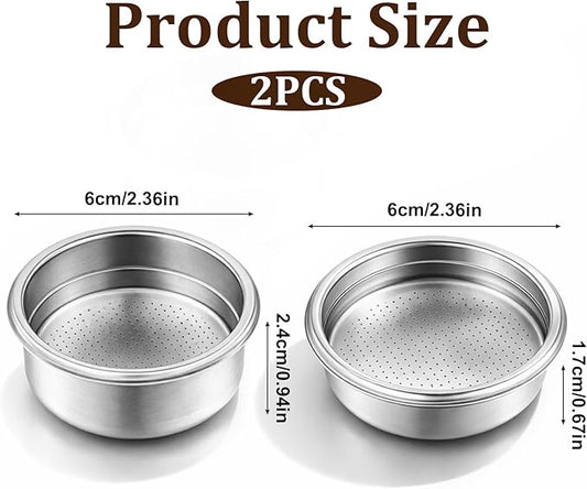 Thinp 2 Pcs Stainless Steel Coffee Filter, 51mm Pressurized Filter Basket Espresso Filters Basket Espresso Machine Parts Compatible with 51mm Portafilter Coffee Machines (1+2 Cups Capacity)