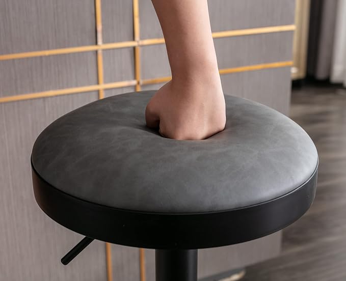 Round Swivel Counter Height Bar Stools Set of 3 Modern Adjustable Barstools Backless PU Leather Bar Chairs Industrial Island Chairs with Metal Base/Footrest for Kitchen Island/Pub/Bar, Grey